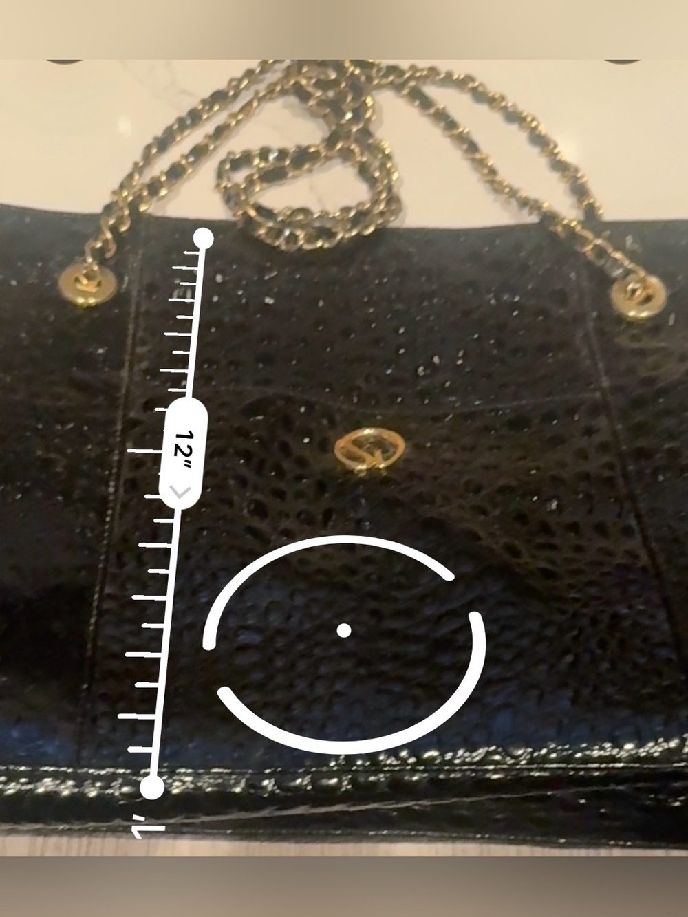 St. John Black Croc-Embossed Chain Shoulder Bag with Gold Hardware - Picture 13 of 13